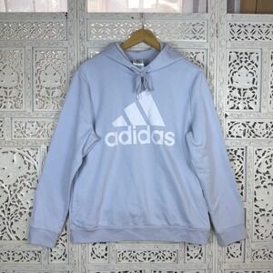 Adidas Light Gray Blue Comfy Hoodie Womens XL Athleisure Workout‎ Sporty Logo